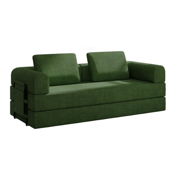 English Elm 78 Inch Corduroy Futon Sleeper Sofa Foldable Lounge Bed for Studio or Guest Room Green W5385P596687