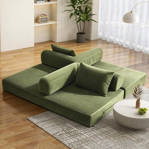 English Elm 78 Inch Corduroy Futon Sleeper Sofa Foldable Lounge Bed for Studio or Guest Room Green W5385P596687