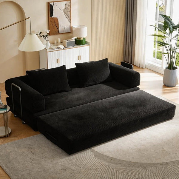 English Elm 78 Inch Corduroy Convertible Sleeper Sofa Fully Assembled Futon for Studio or Guest Room W5385P596689