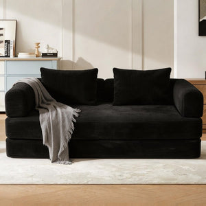 English Elm 78 Inch Corduroy Convertible Sleeper Sofa Fully Assembled Futon for Studio or Guest Room W5385P596689