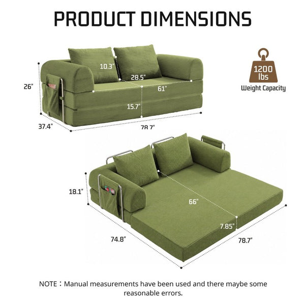 English Elm 78 Inch Corduroy Futon Sleeper Sofa Ships Assembled for Apartments and Dorm Rooms W5385P603536