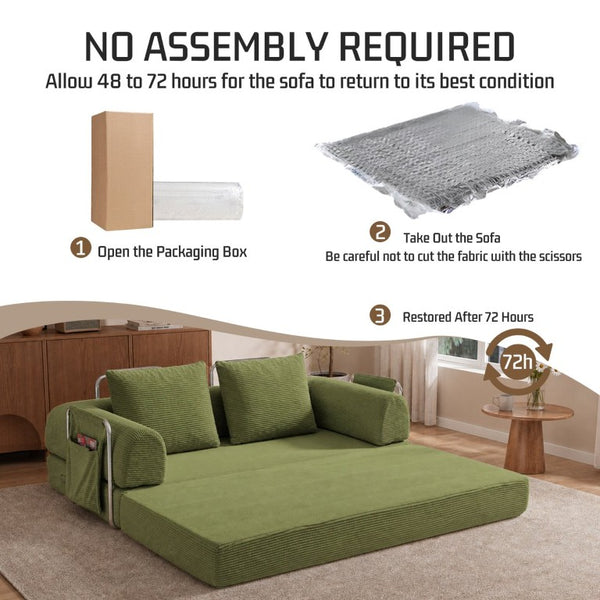 English Elm 78 Inch Corduroy Futon Sleeper Sofa Ships Assembled for Apartments and Dorm Rooms W5385P603536