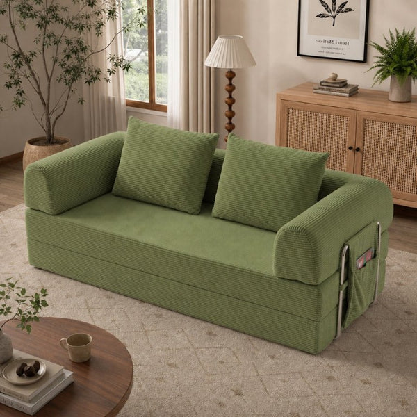 English Elm 78 Inch Corduroy Futon Sleeper Sofa Ships Assembled for Apartments and Dorm Rooms W5385P603536