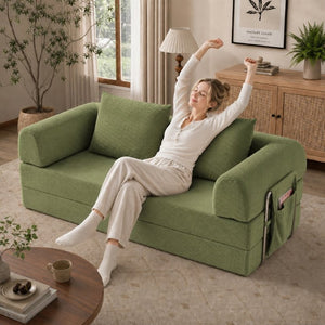 English Elm 78 Inch Corduroy Futon Sleeper Sofa Ships Assembled for Apartments and Dorm Rooms W5385P603536
