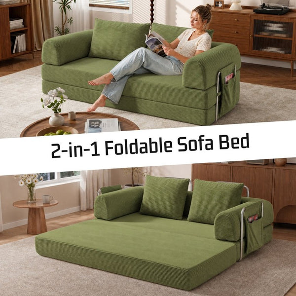 English Elm 78 Inch Corduroy Futon Sleeper Sofa Ships Assembled for Apartments and Dorm Rooms W5385P603536