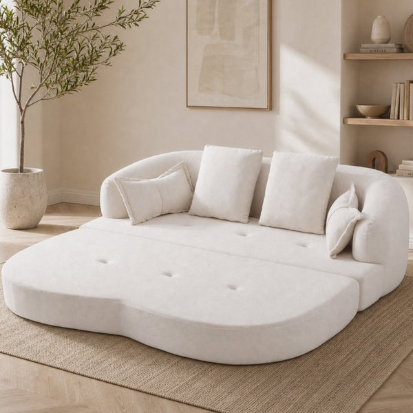 English Elm 2-In-1 Foldable Chenille Sofa Bed with High Density Foam for Modern Living Rooms White W5385P607781