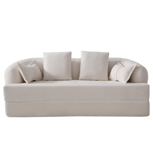 English Elm 2-In-1 Foldable Chenille Sofa Bed with High Density Foam for Modern Living Rooms White W5385P607781