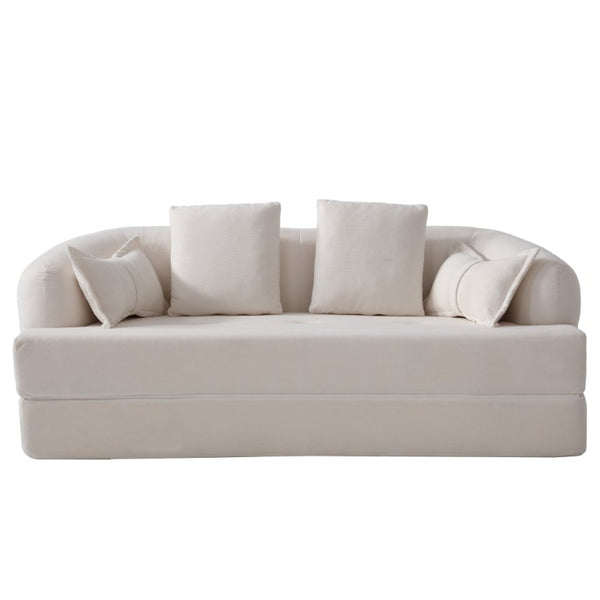 English Elm 2-In-1 Foldable Chenille Sofa Bed with High Density Foam for Modern Living Rooms White W5385P607781