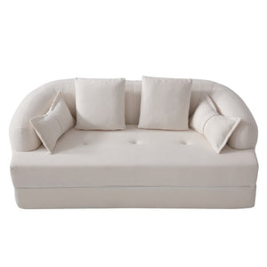 English Elm 2-In-1 Foldable Chenille Sofa Bed with High Density Foam for Modern Living Rooms White W5385P607781