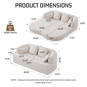 English Elm 2-In-1 Foldable Chenille Sofa Bed with High Density Foam for Modern Living Rooms White W5385P607781