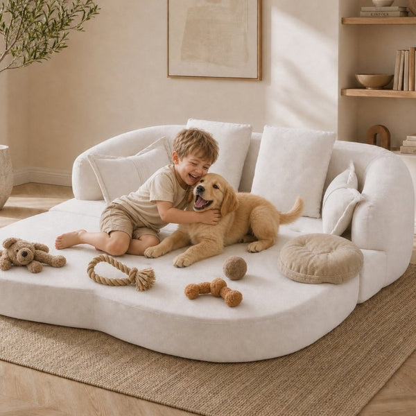English Elm 2-In-1 Foldable Chenille Sofa Bed with High Density Foam for Modern Living Rooms White W5385P607781