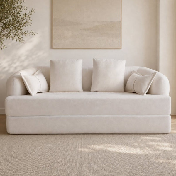 English Elm 2-In-1 Foldable Chenille Sofa Bed with High Density Foam for Modern Living Rooms White W5385P607781