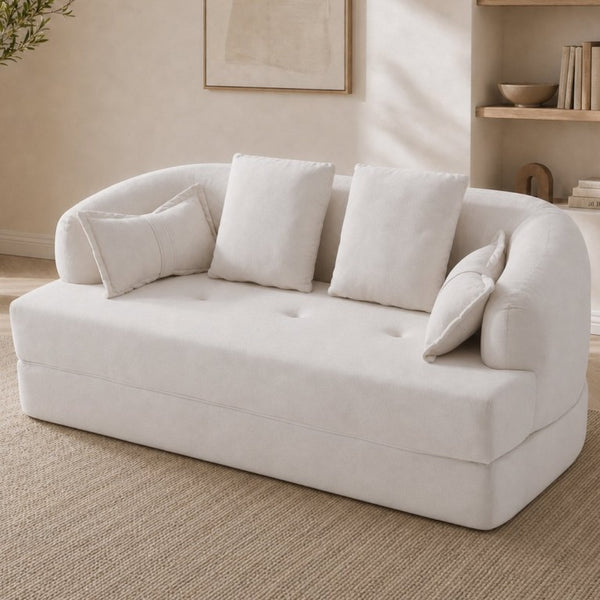 English Elm 2-In-1 Foldable Chenille Sofa Bed with High Density Foam for Modern Living Rooms White W5385P607781