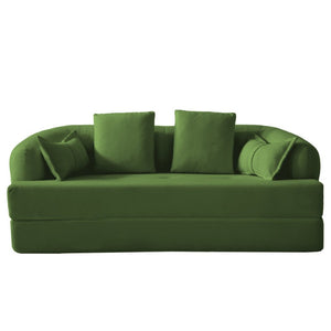 English Elm 2-In-1 Foldable Chenille Sofa Bed with High Density Foam for Modern Living Rooms Green W5385P607782