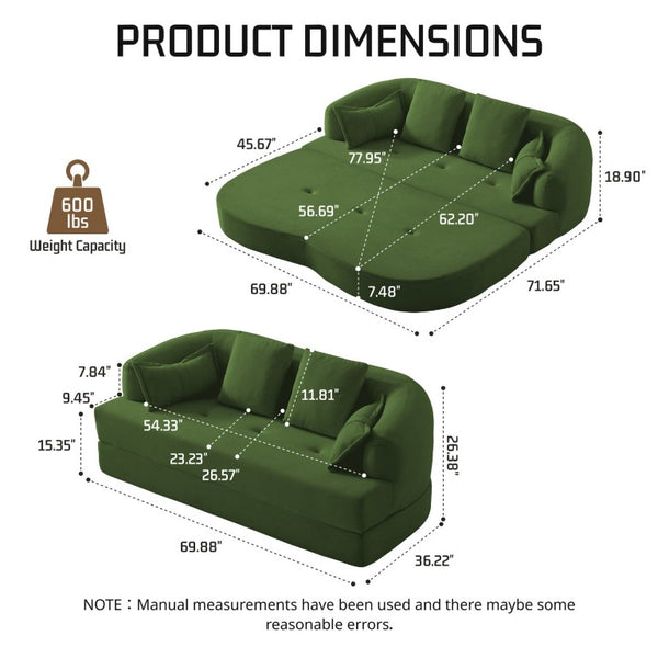 English Elm 2-In-1 Foldable Chenille Sofa Bed with High Density Foam for Modern Living Rooms Green W5385P607782