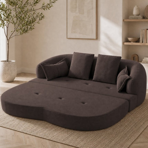 English Elm 2-In-1 Foldable Chenille Sofa Bed with High Density Foam for Modern Living Rooms Brown W5385P607783