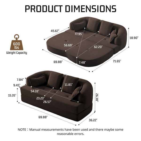 English Elm 2-In-1 Foldable Chenille Sofa Bed with High Density Foam for Modern Living Rooms Brown W5385P607783