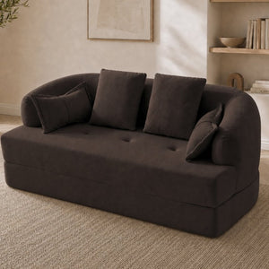 English Elm 2-In-1 Foldable Chenille Sofa Bed with High Density Foam for Modern Living Rooms Brown W5385P607783