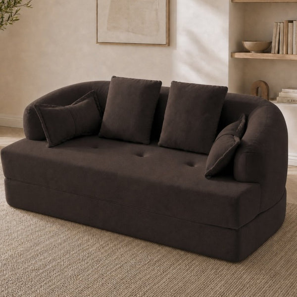 English Elm 2-In-1 Foldable Chenille Sofa Bed with High Density Foam for Modern Living Rooms Brown W5385P607783