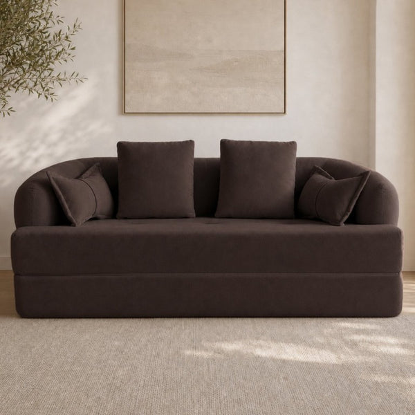 English Elm 2-In-1 Foldable Chenille Sofa Bed with High Density Foam for Modern Living Rooms Brown W5385P607783