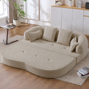 English Elm 2-In-1 Foldable Chenille Sofa Bed with High Density Foam for Modern Living Rooms Apricot W5385P607784