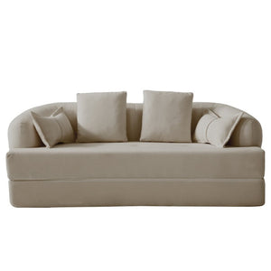 English Elm 2-In-1 Foldable Chenille Sofa Bed with High Density Foam for Modern Living Rooms Apricot W5385P607784