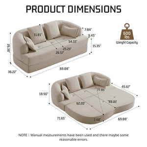 English Elm 2-In-1 Foldable Chenille Sofa Bed with High Density Foam for Modern Living Rooms Apricot W5385P607784