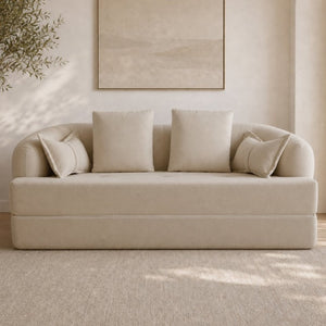 English Elm 2-In-1 Foldable Chenille Sofa Bed with High Density Foam for Modern Living Rooms Apricot W5385P607784