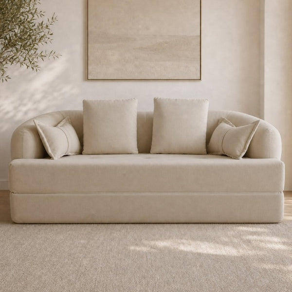English Elm 2-In-1 Foldable Chenille Sofa Bed with High Density Foam for Modern Living Rooms Apricot W5385P607784