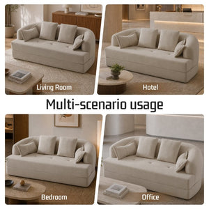 English Elm 2-In-1 Foldable Chenille Sofa Bed with High Density Foam for Modern Living Rooms Apricot W5385P607784