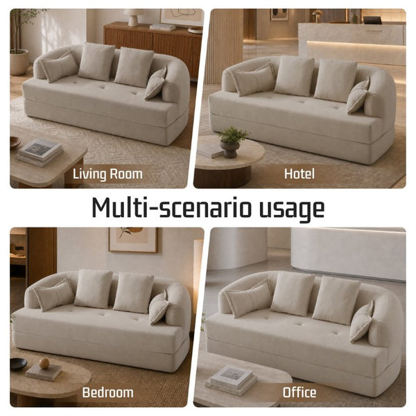 English Elm 2-In-1 Foldable Chenille Sofa Bed with High Density Foam for Modern Living Rooms Apricot W5385P607784
