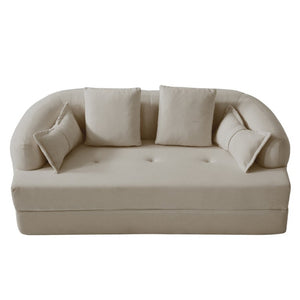 English Elm 2-In-1 Foldable Chenille Sofa Bed with High Density Foam for Modern Living Rooms Apricot W5385P607784