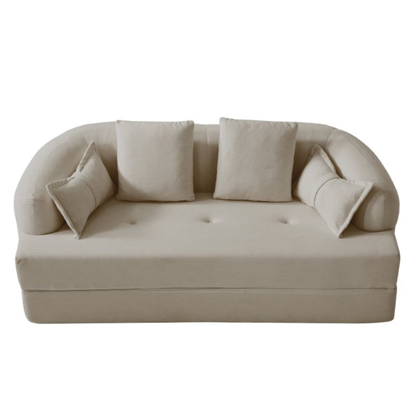 English Elm 2-In-1 Foldable Chenille Sofa Bed with High Density Foam for Modern Living Rooms Apricot W5385P607784