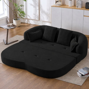 English Elm 2-In-1 Foldable Chenille Sofa Bed with High Density Foam for Modern Living Rooms Black W5385P607786