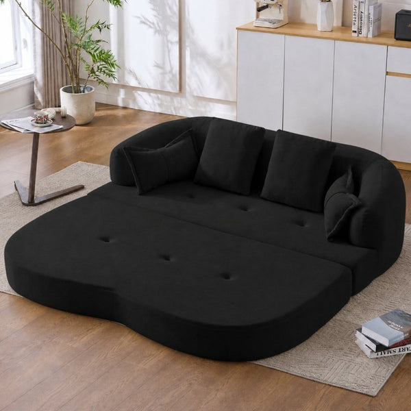 English Elm 2-In-1 Foldable Chenille Sofa Bed with High Density Foam for Modern Living Rooms Black W5385P607786
