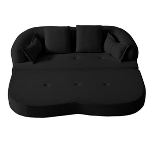 English Elm 2-In-1 Foldable Chenille Sofa Bed with High Density Foam for Modern Living Rooms Black W5385P607786