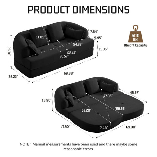 English Elm 2-In-1 Foldable Chenille Sofa Bed with High Density Foam for Modern Living Rooms Black W5385P607786
