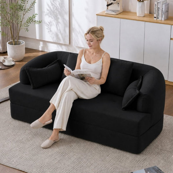 English Elm 2-In-1 Foldable Chenille Sofa Bed with High Density Foam for Modern Living Rooms Black W5385P607786