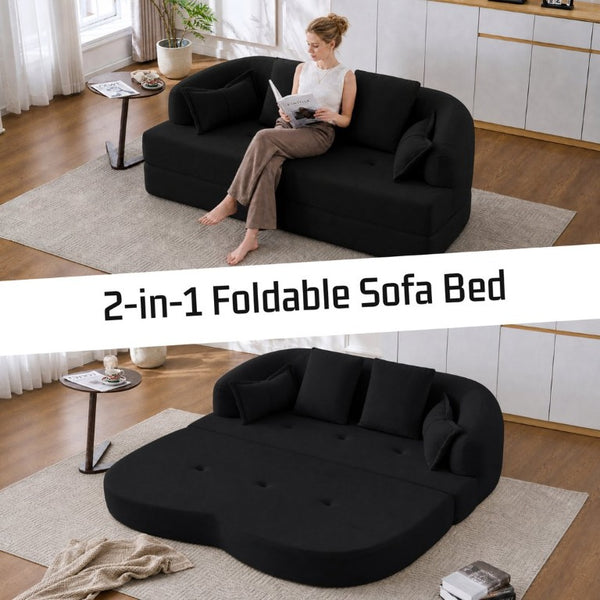 English Elm 2-In-1 Foldable Chenille Sofa Bed with High Density Foam for Modern Living Rooms Black W5385P607786