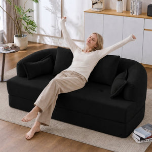 English Elm 2-In-1 Foldable Chenille Sofa Bed with High Density Foam for Modern Living Rooms Black W5385P607786