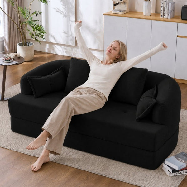 English Elm 2-In-1 Foldable Chenille Sofa Bed with High Density Foam for Modern Living Rooms Black W5385P607786