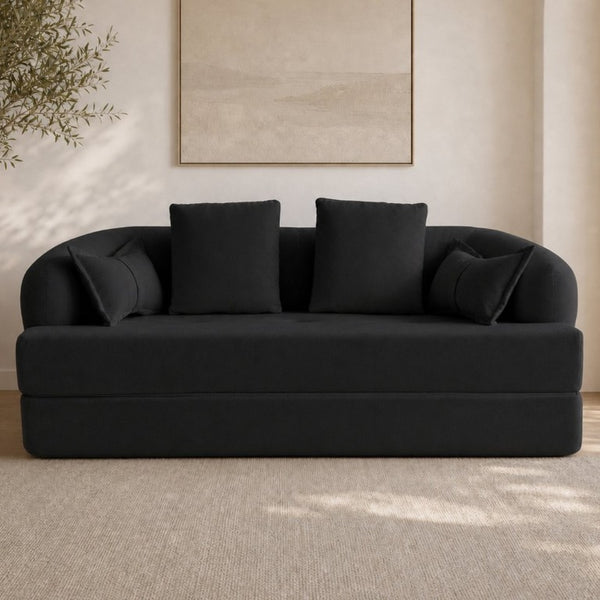 English Elm 2-In-1 Foldable Chenille Sofa Bed with High Density Foam for Modern Living Rooms Black W5385P607786
