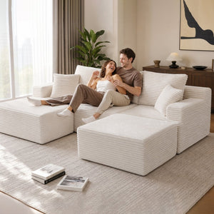 English Elm Modular U-shaped Sectional Sofa with Chenille Upholstery and Memory Foam Deep Seat White W5385S00007