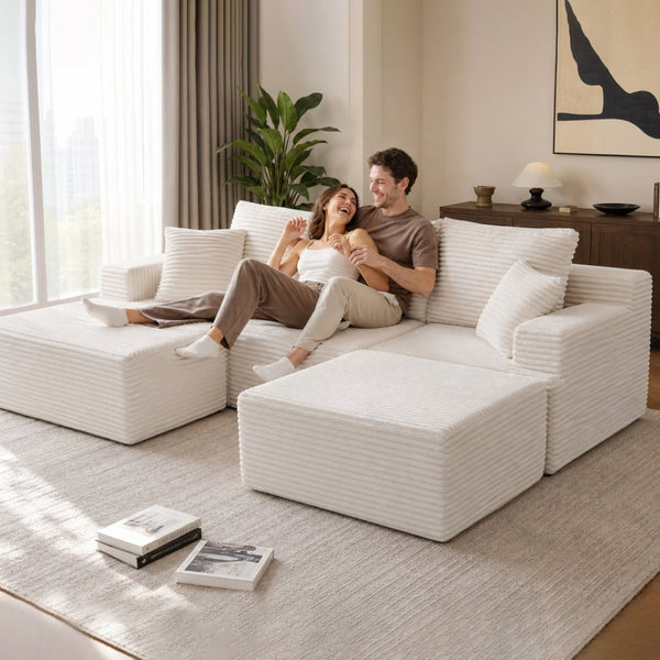 English Elm Modular U-shaped Sectional Sofa with Chenille Upholstery and Memory Foam Deep Seat White W5385S00007