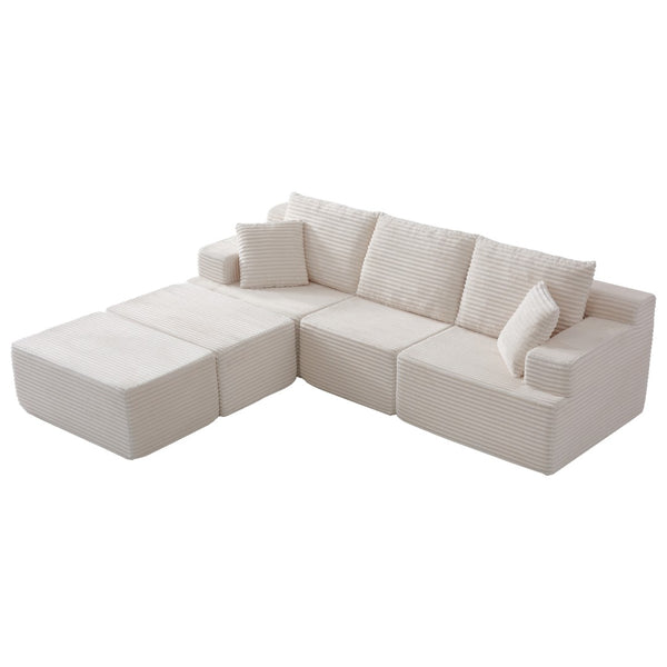 English Elm Modular U-shaped Sectional Sofa with Chenille Upholstery and Memory Foam Deep Seat White W5385S00007