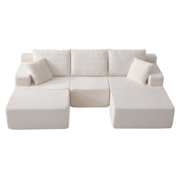 English Elm Modular U-shaped Sectional Sofa with Chenille Upholstery and Memory Foam Deep Seat White W5385S00007
