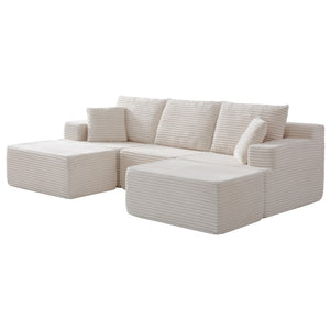 English Elm Modular U-shaped Sectional Sofa with Chenille Upholstery and Memory Foam Deep Seat White W5385S00007