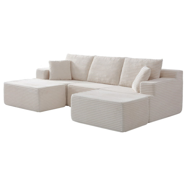 English Elm Modular U-shaped Sectional Sofa with Chenille Upholstery and Memory Foam Deep Seat White W5385S00007