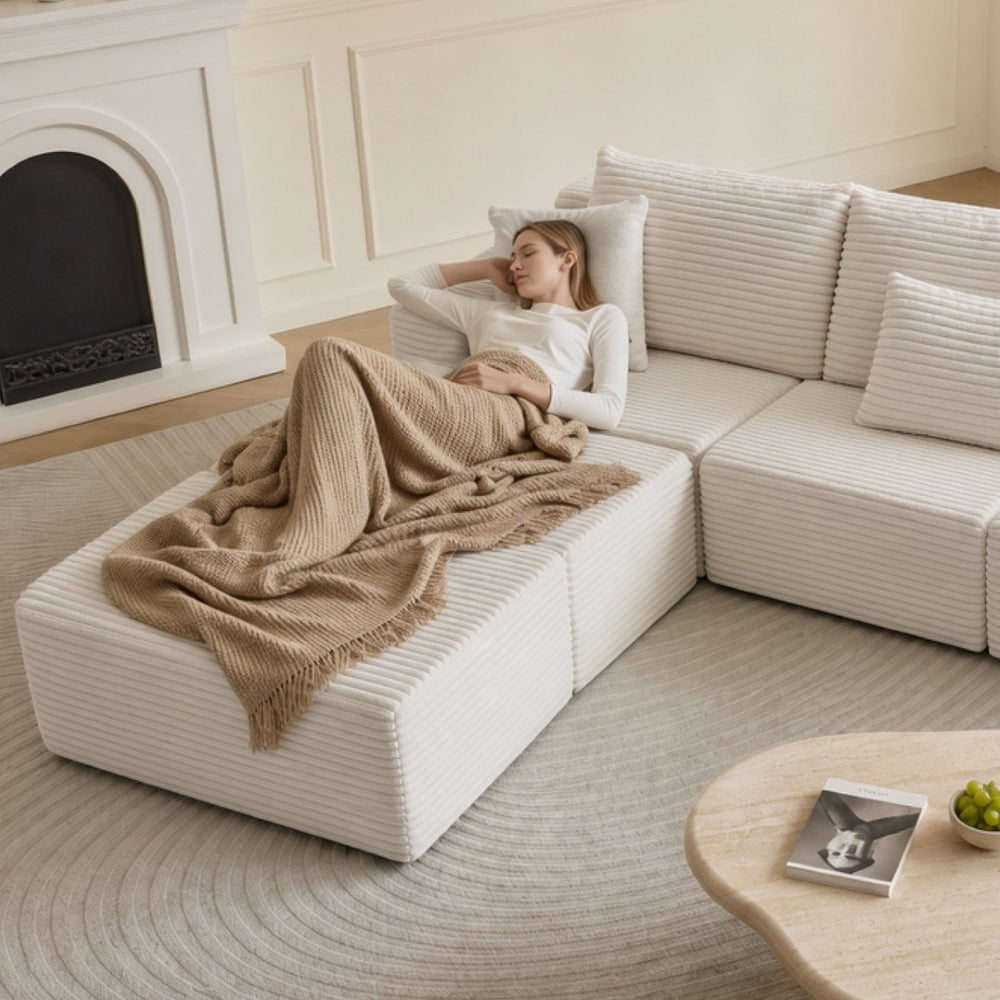 English Elm Modular U-shaped Sectional Sofa with Chenille Upholstery and Memory Foam Deep Seat White W5385S00007