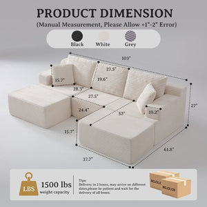 English Elm Modular U-shaped Sectional Sofa with Chenille Upholstery and Memory Foam Deep Seat White W5385S00007